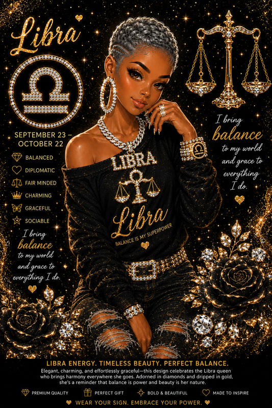 Libra Queens with Blings Tumbler 20 oz Skinny Tumbler Sublimation Design | Black & Gold Zodiac